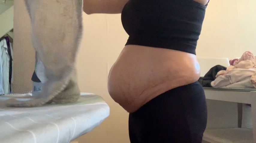 Ironing with my new pregnant belly out