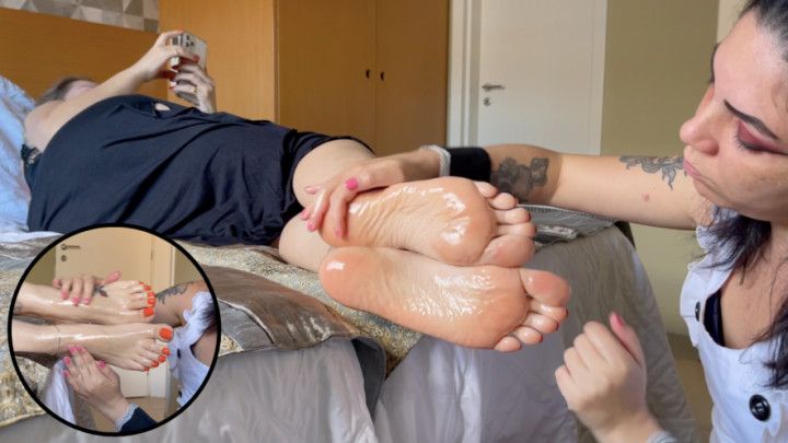 Kally massages Goddess Grazi's big feet