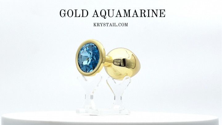 Gold Aquamarine Crystail Butt Plug