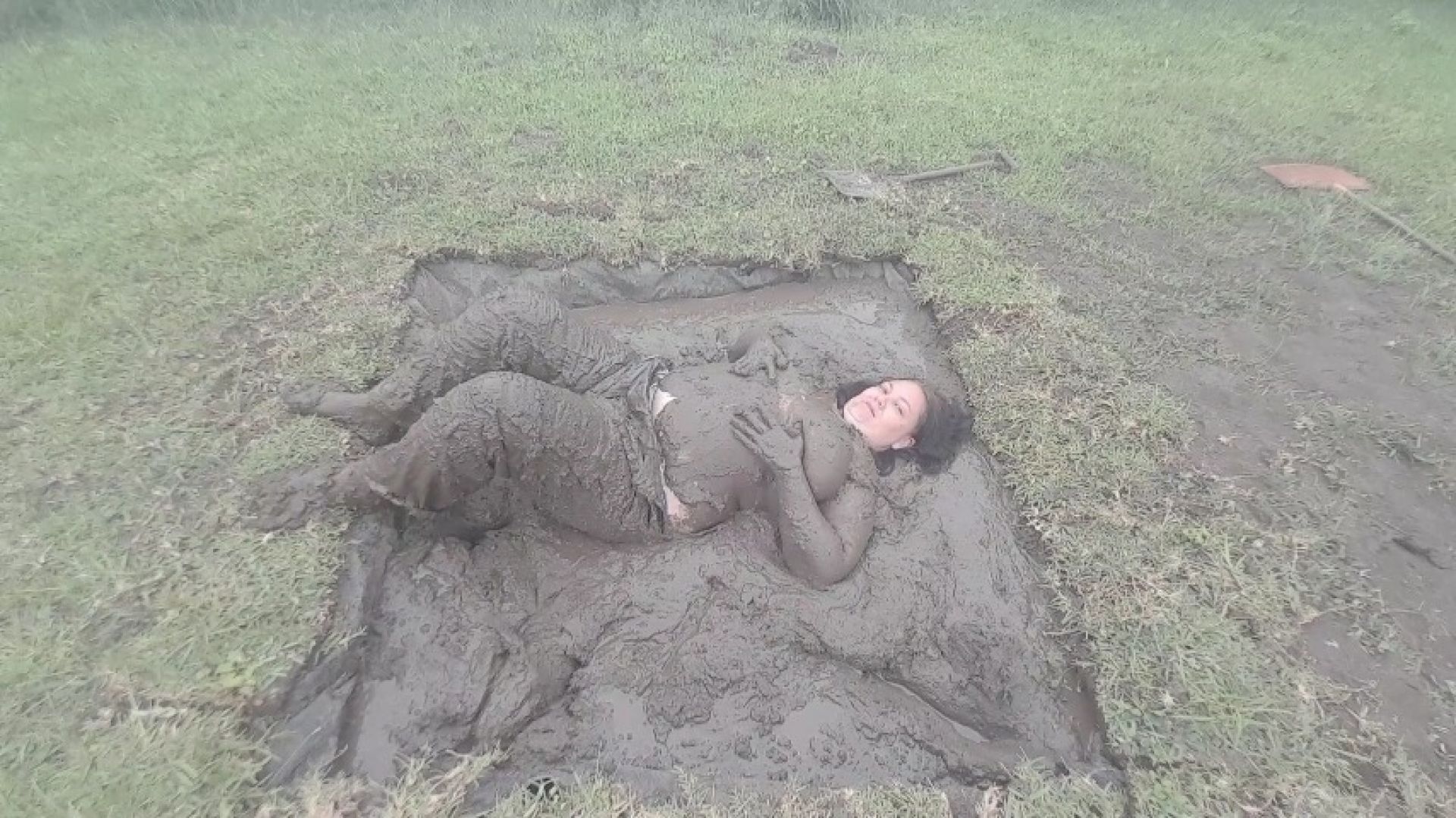 Muddy Denim overalls and muddy boobs