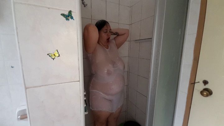 Slimed and Pied in White in the Shower C