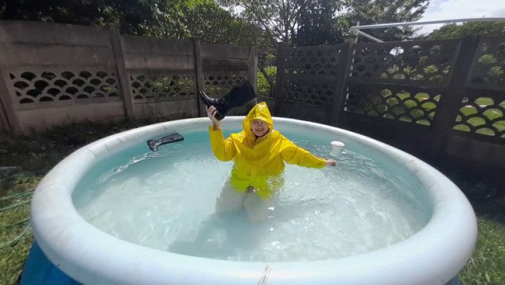 Rain Jacket and Wellies in the Pool