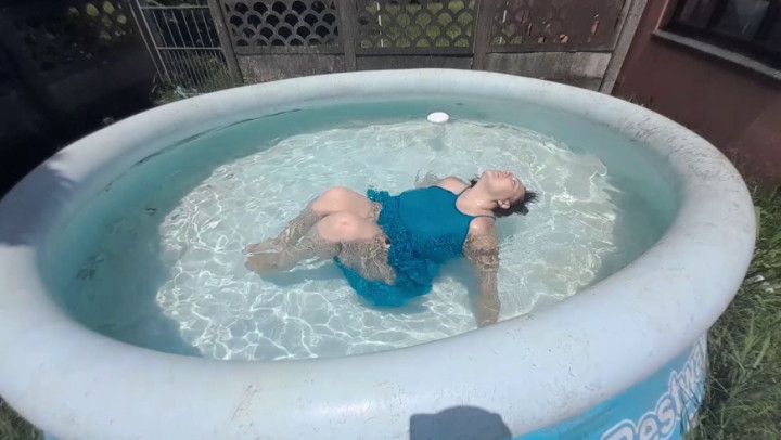 Blue Maxi Dress Getting Wet in the Pool