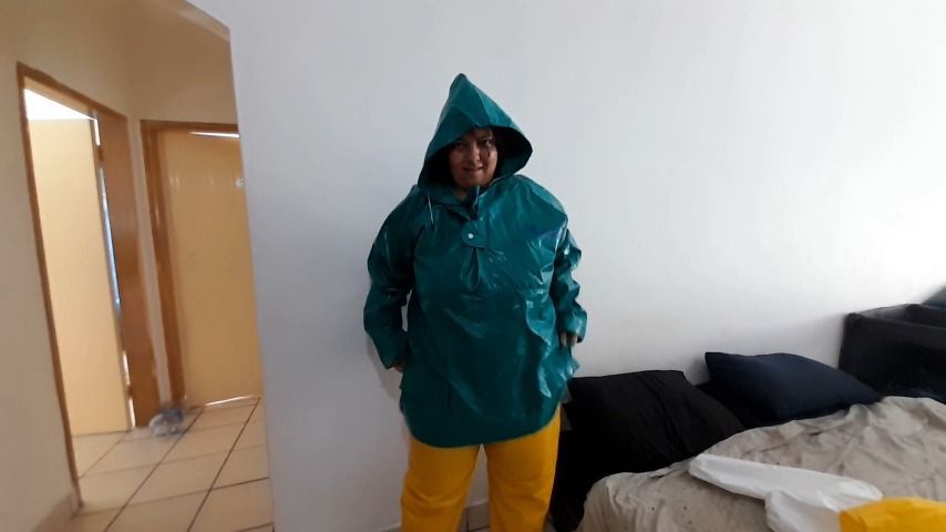 Trying on my new PVC-vinyl rainwear