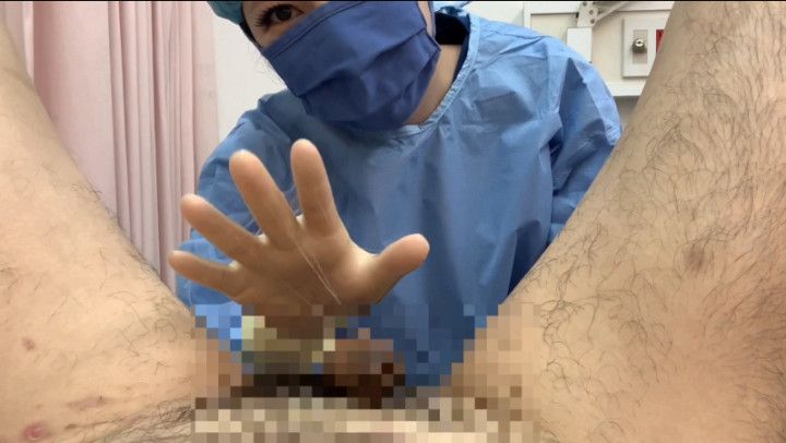 Hand job by Asian in surgical gown