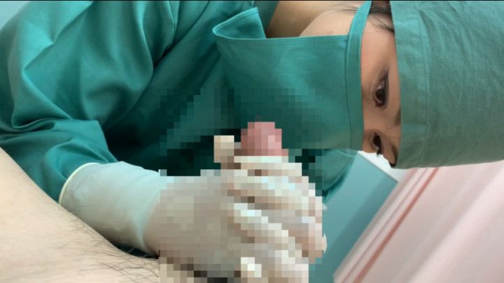 2 Hand job by asian in surgical gown