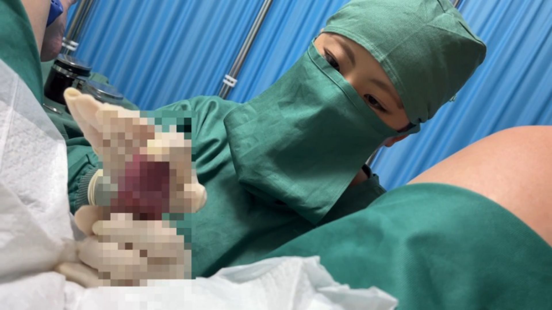 Handjob in surgical gown by Asian doctor Mimi