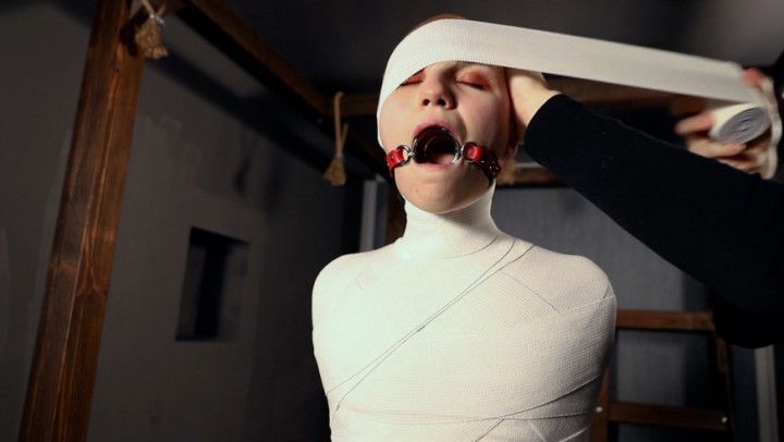 Full bondage, gag &amp; foot tickling