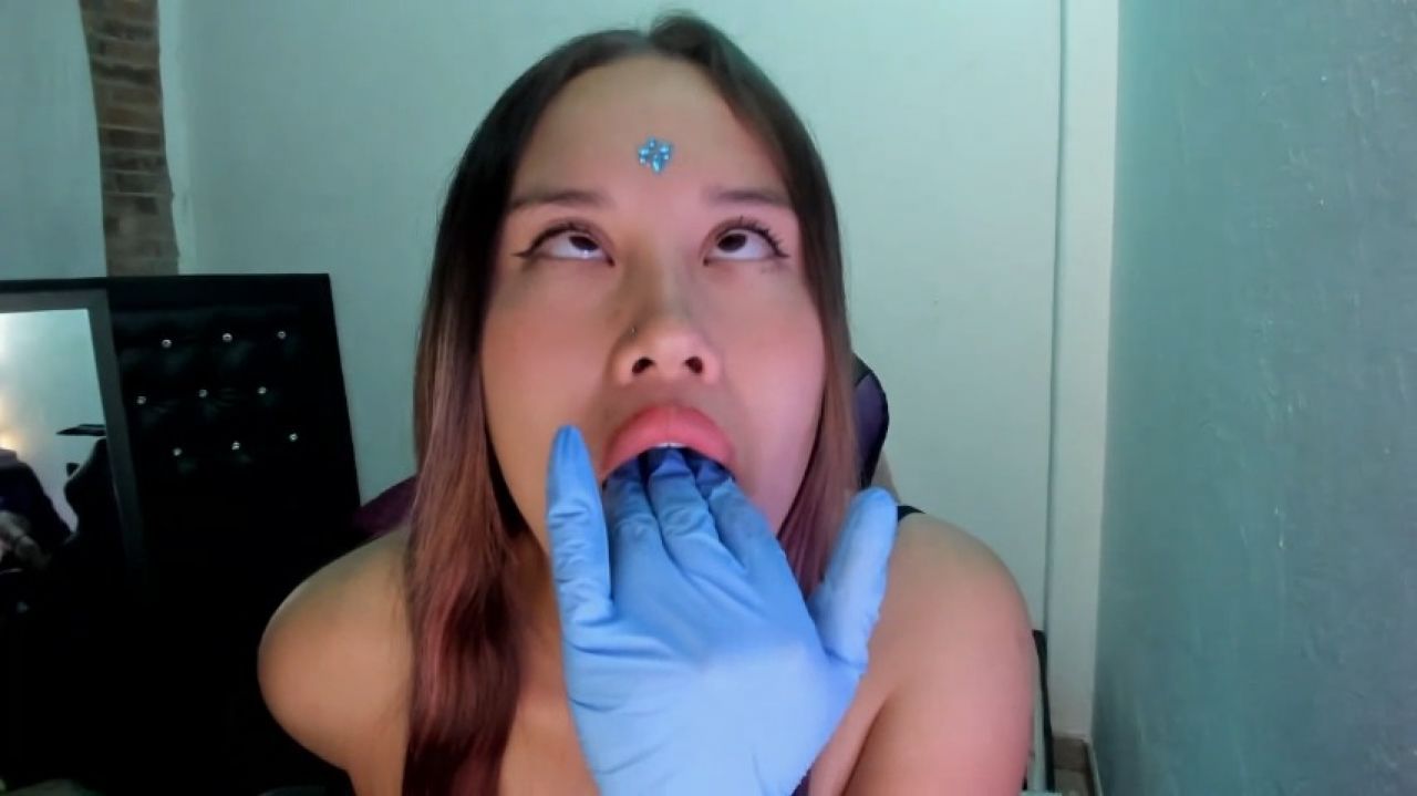 big burping ahegao fisting mouth with gloves