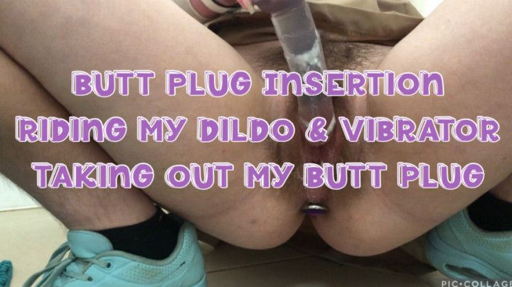 Riding my dildo &amp; vibrator with my buttplug in