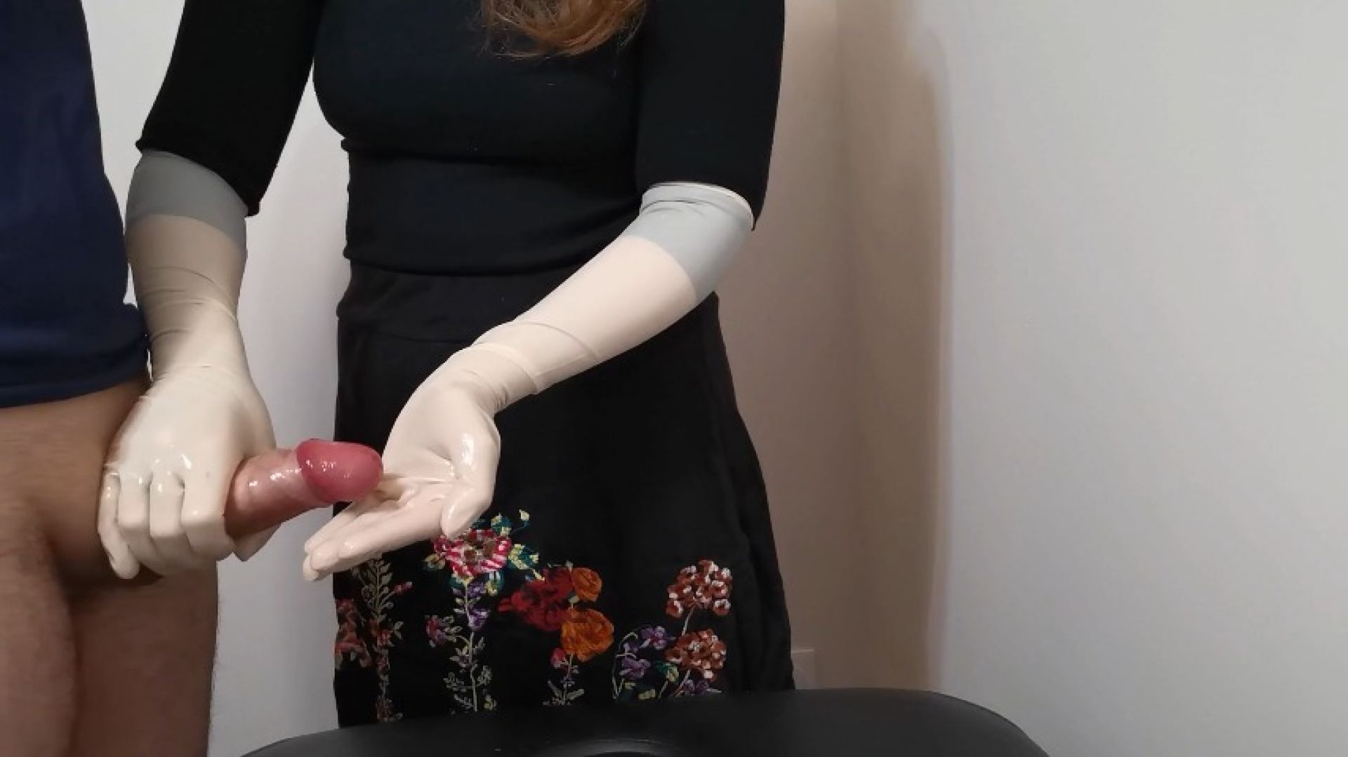 Nurse handjob with gynecological gloves