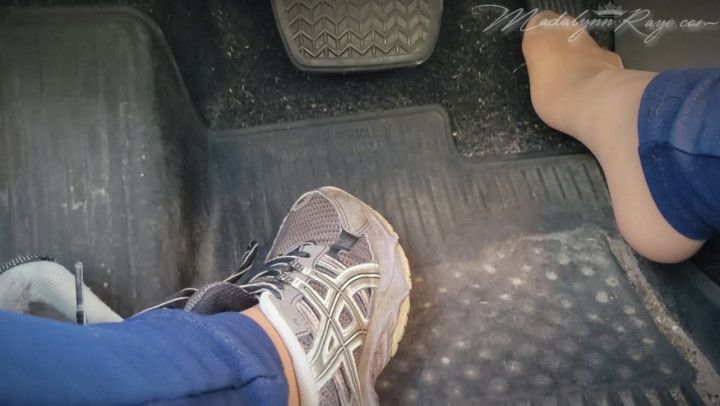 Pedal pumping and driving in pantyhose feet