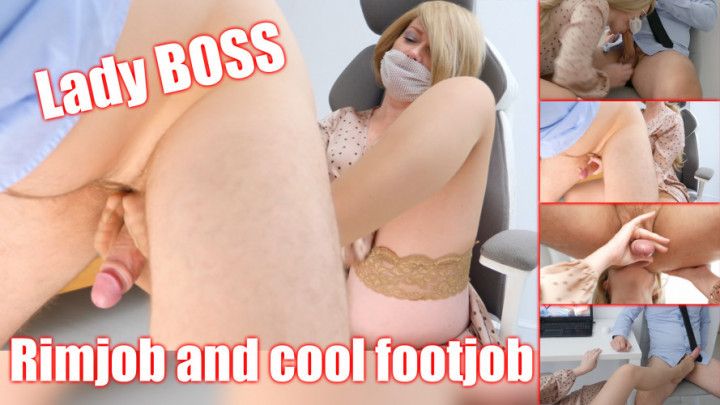 Lady boss harassed employee with footjob and ass licking
