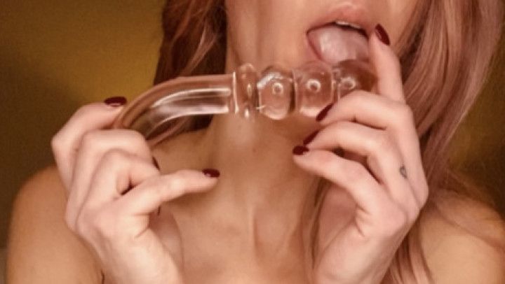 Fishnets + Glass dildo = cum