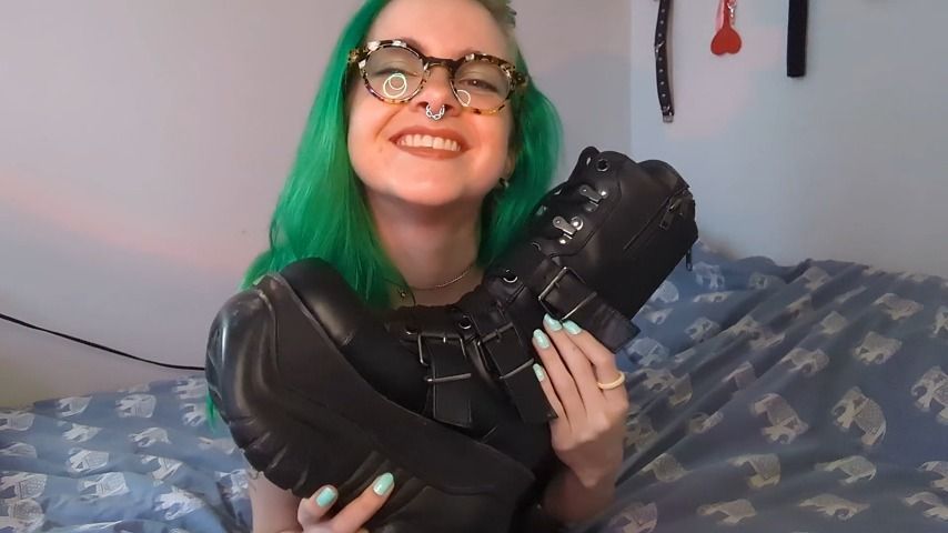 Smelling my big boots, socks and feet
