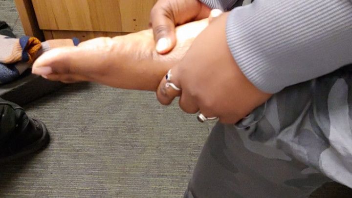 BBW Ebony Massages feet in Office