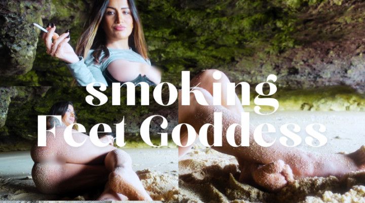 Smoking goddess teasing with her feet