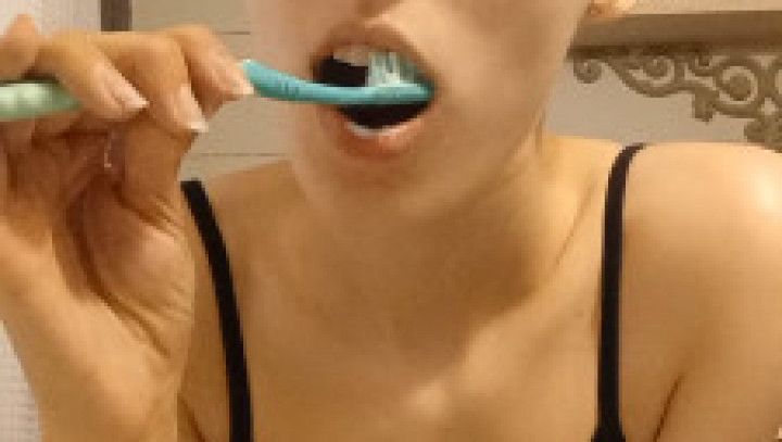 Teeth Brushing in Well Fitted Dress