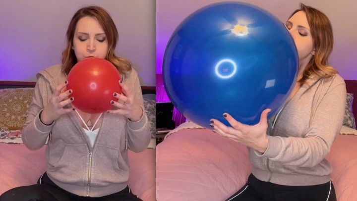 Blowing Big Red and Blue Balloons Non Pop