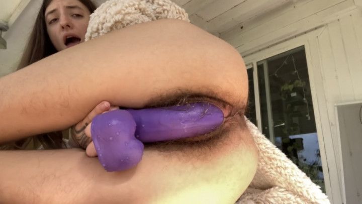 Hairy Girl Fucks 8in Dildo Outdoors