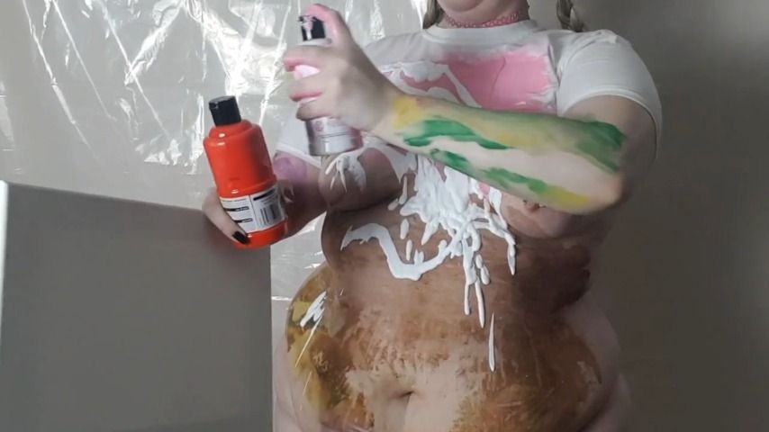 Messy Paint Sploshing Topless Fun pt2