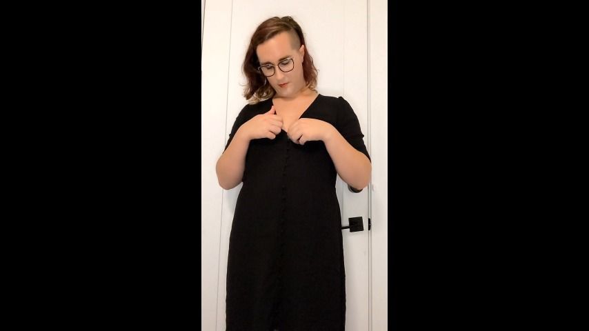 Trans girl strips out of black dress