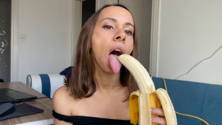 Dirty horny sucking banana