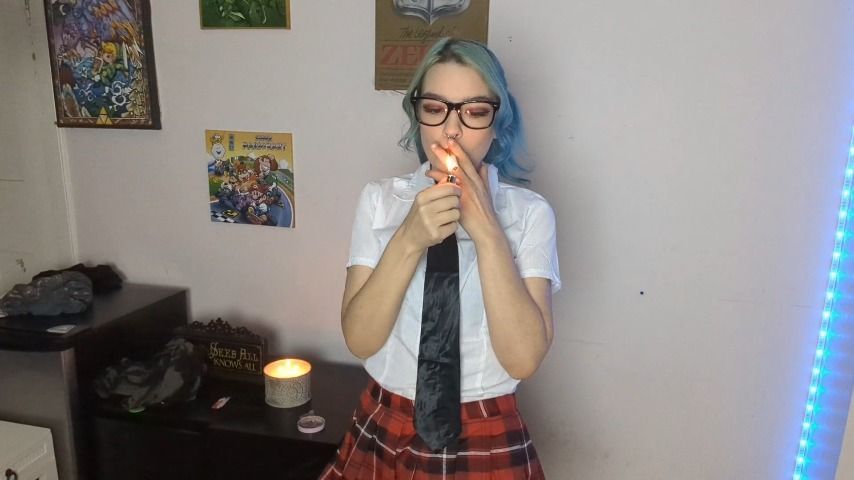 Sexy Goth School Girl Smoking