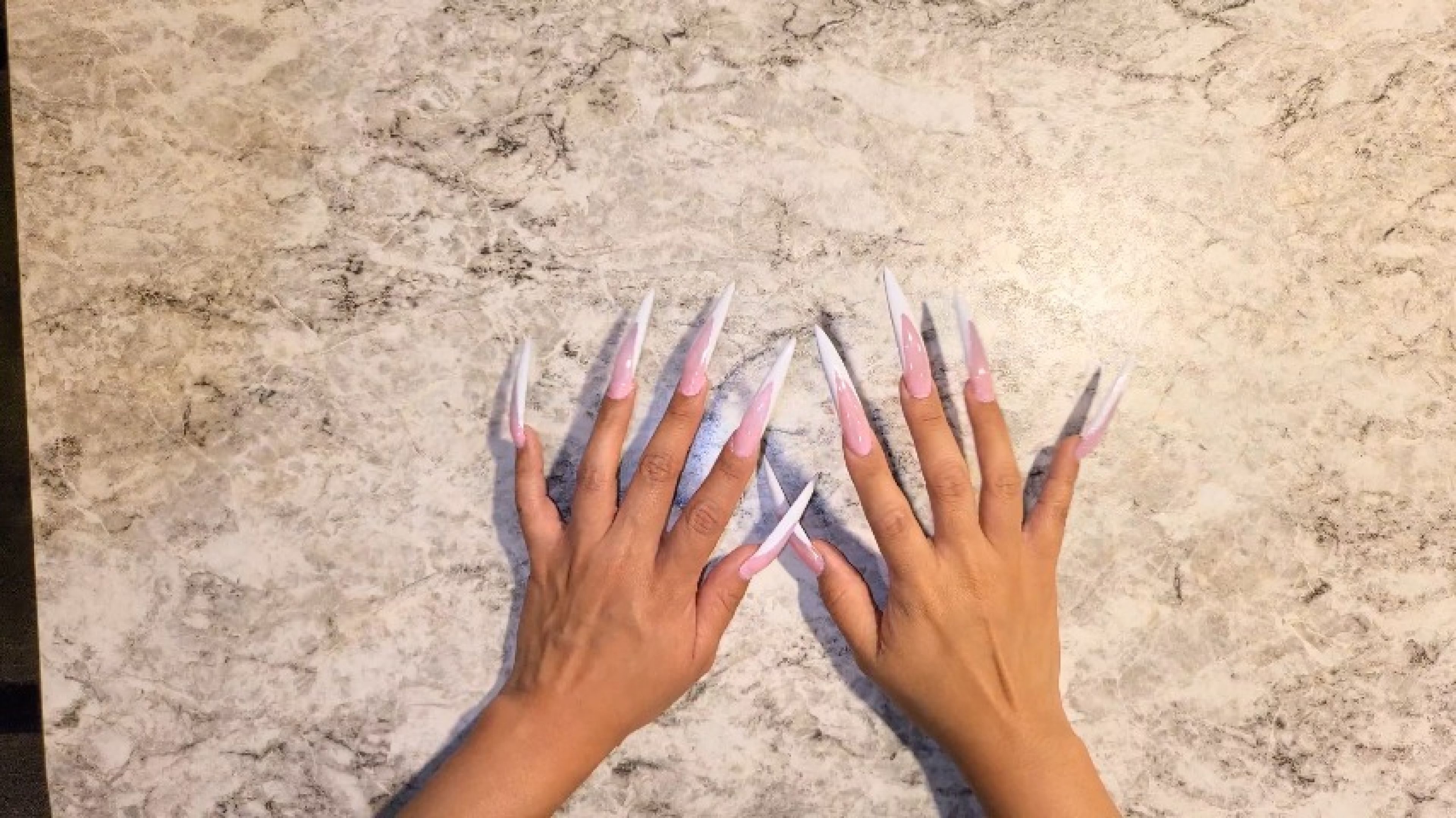 Filing Long SHARP French XL-Stiletto Nails into claws