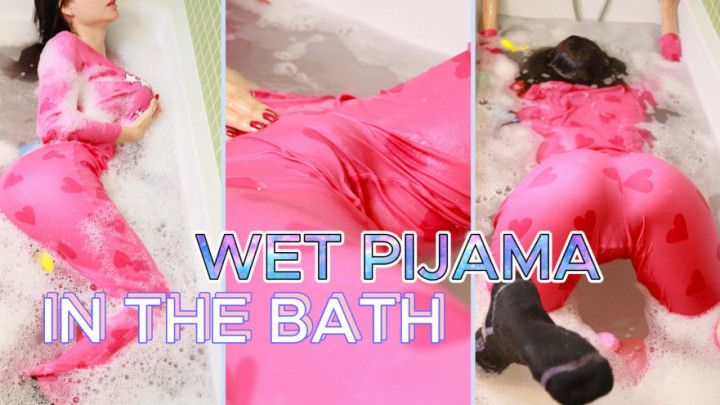 Pink pijamas in bubble bath and balloon