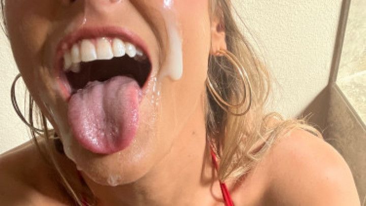 Face covered in cum while im getting fucked