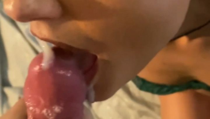 Eating his warm cum