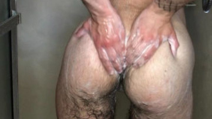 hairy FTM lathers up in the shower