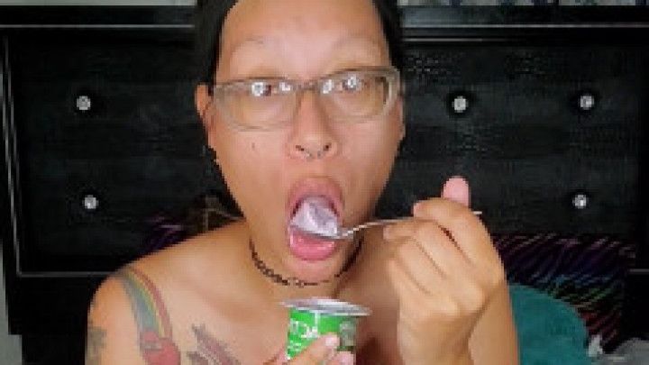 Eating yogurt