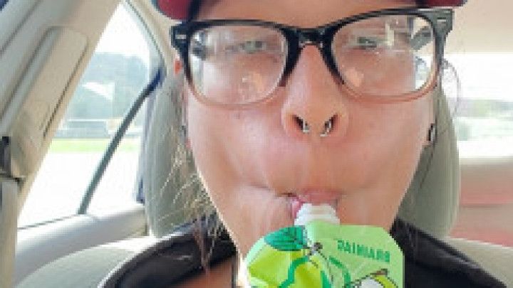 Milf eats applesauce