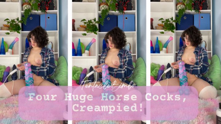 Four Huge Horse Dildos, Creampied