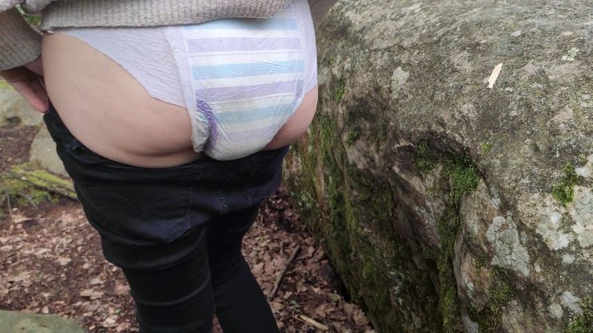 Wetting my already Messy Diaper in the forest