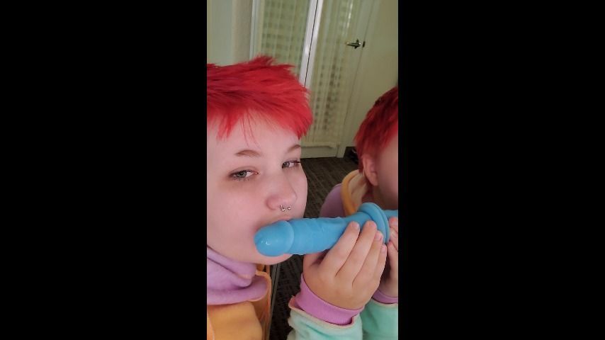 Dildo blowjob on mirror