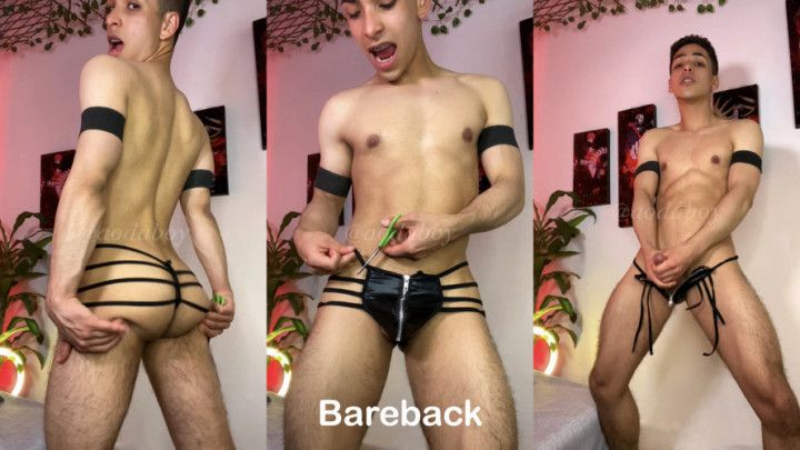 Cut underwear and bareback cum