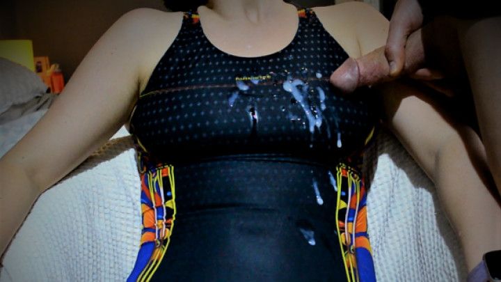 Huge Cumshot on Tight One Piece Swimsuit