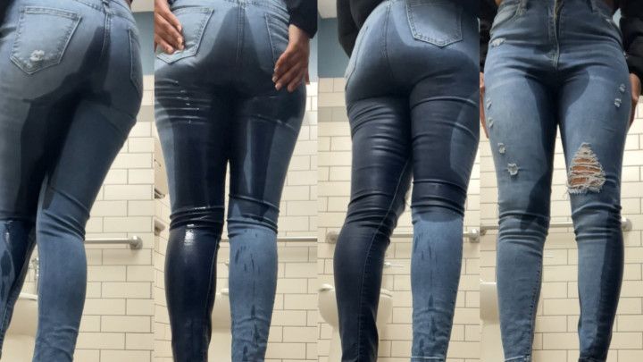 Zola wets her jeans in a public bathroom