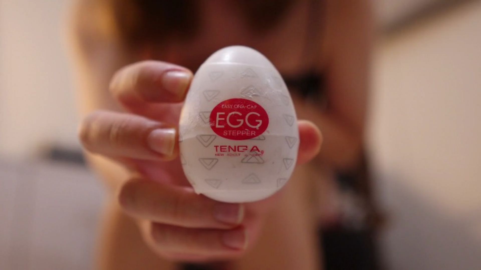 Trying out an egg masturbator