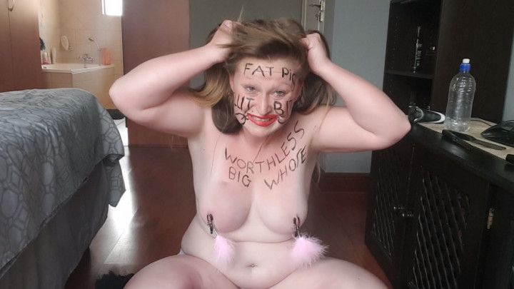 Topless big boobs BBW degrading herself out of rage