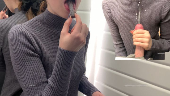 Candy play in fitting room and huge cum on my dress