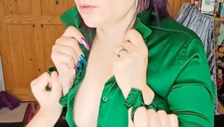 Green satin blouse suck fuck and cum