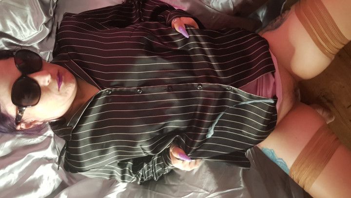 MILF in pinstripe satin blouse session