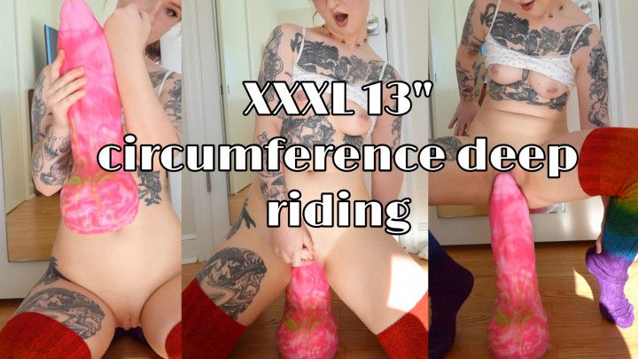 Riding XXXL Dildo cute pussy stretching