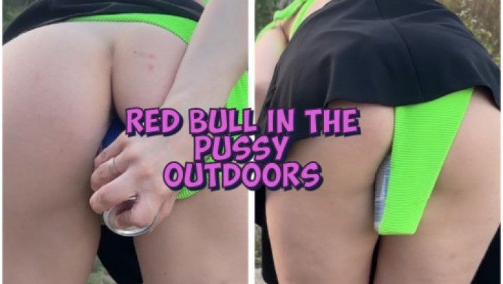 Stuffing my pussy with a can of Red Bull outdoors