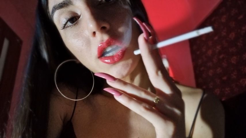 Red glossy lips smoking hot