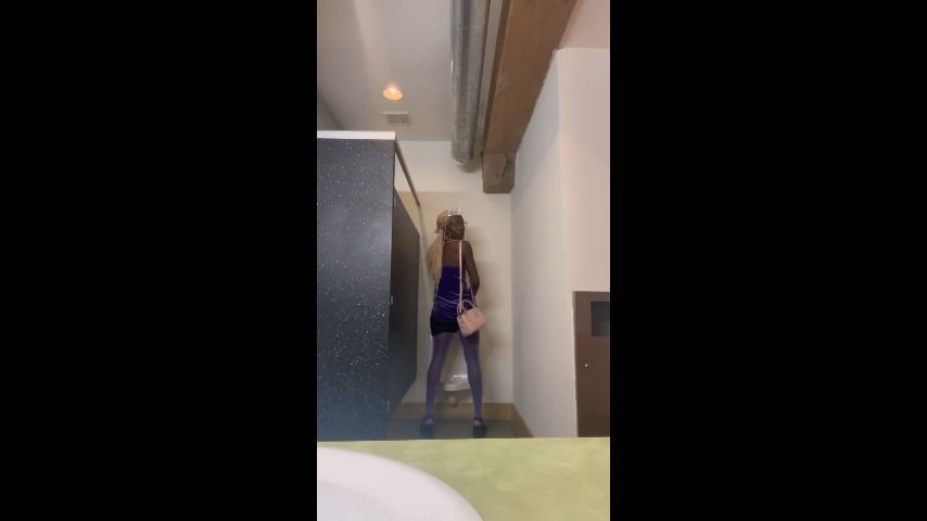 Black Tgirl Cums in Men's public restroom